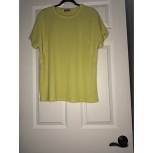 Hemish USA Short Sleeve Crewneck Waffle Knit  Top Green Small